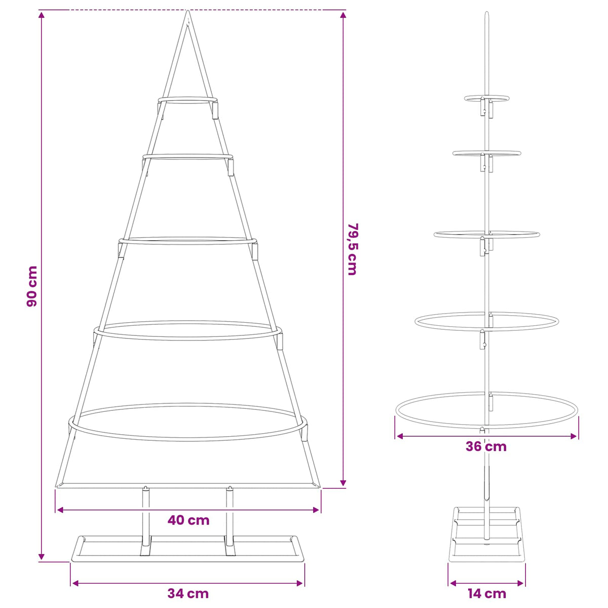 vidaXL Metal Christmas Tree with Stand Gold 90 cm Powder-coated steel