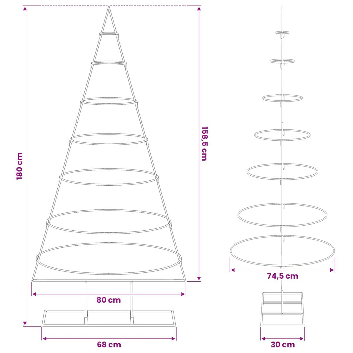 vidaXL Metal Christmas Tree with Stand Gold 180 cm Powder-coated steel