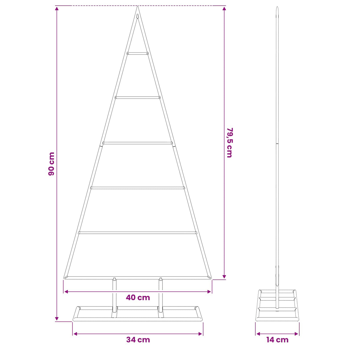 vidaXL Metal Christmas Tree Gold 90 cm Powder-coated steel