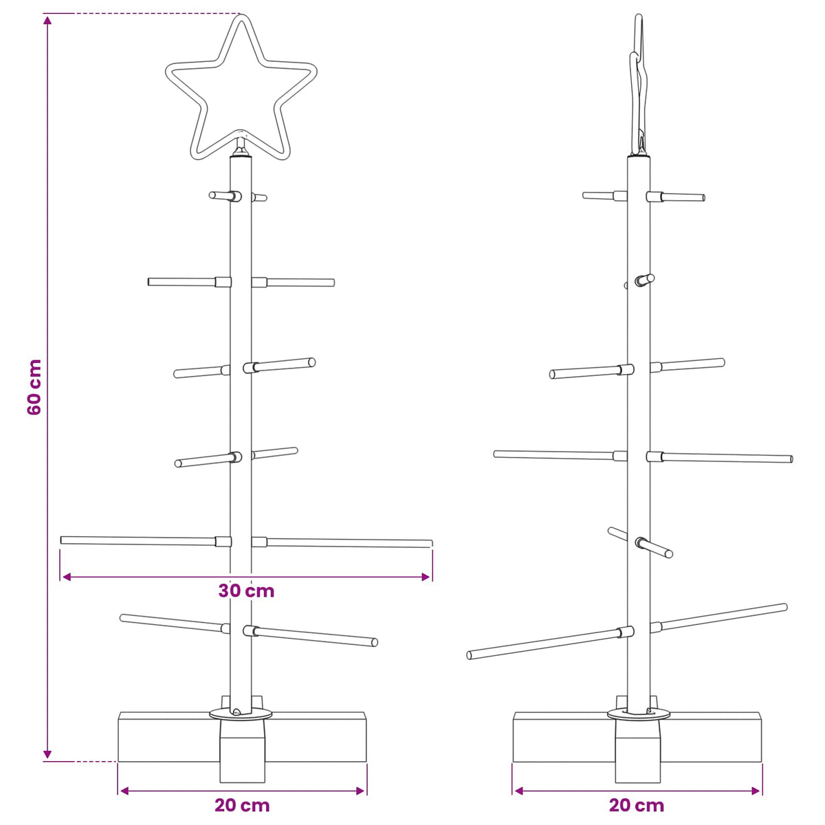 vidaXL Metal Christmas Tree Black 59.5 cm Powder-coated steel