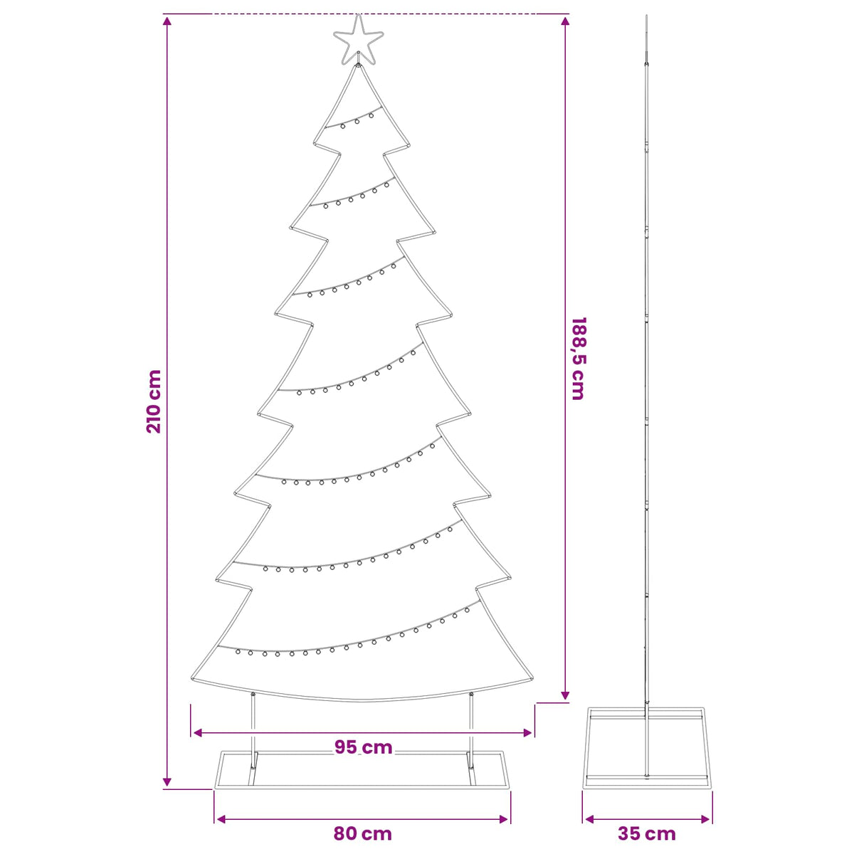 vidaXL Metal Christmas Tree Black 210 cm Steel
