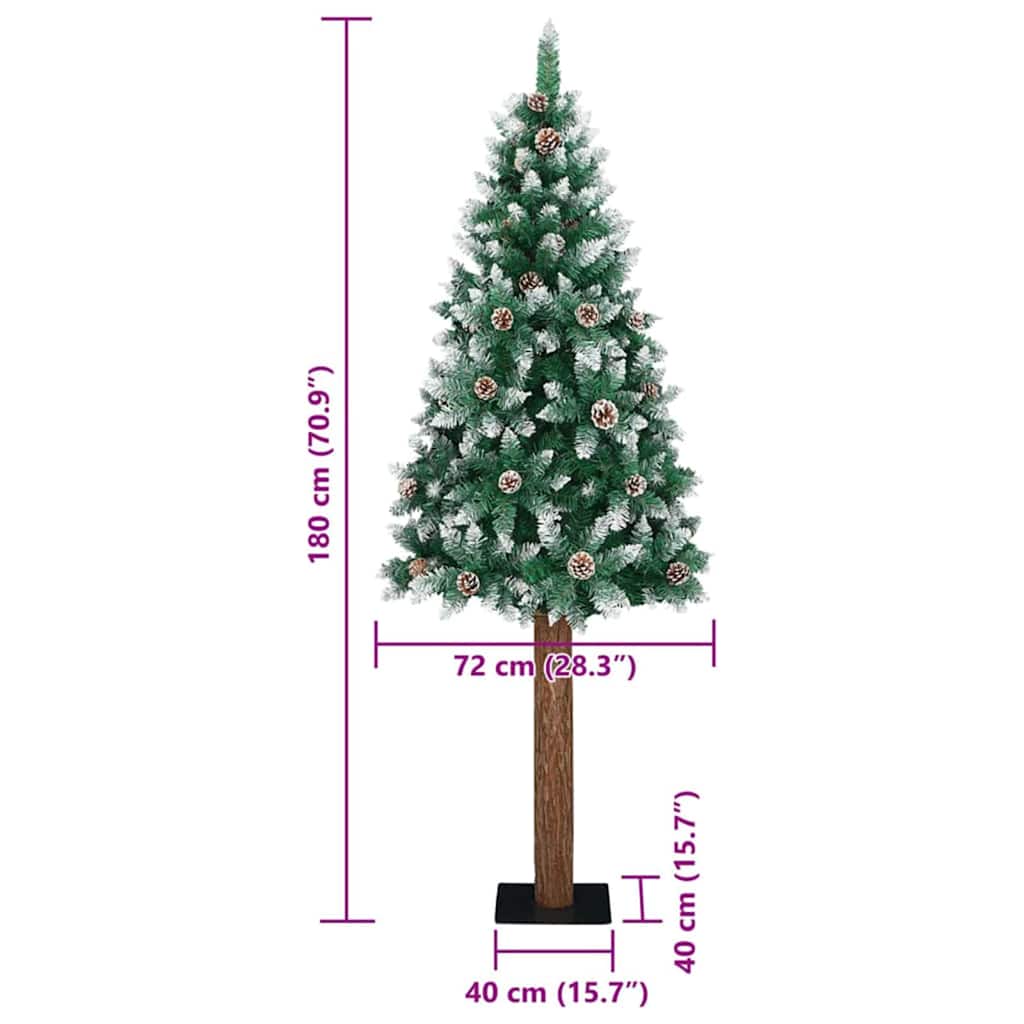vidaXL Slim Christmas Tree Green 180 cm PVC and Solid Pine wood