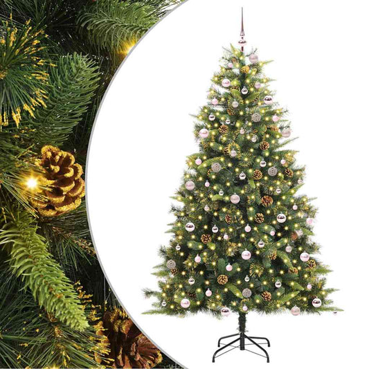 vidaXL Artificial Hinged Christmas Tree with Cones Green 240 cm
