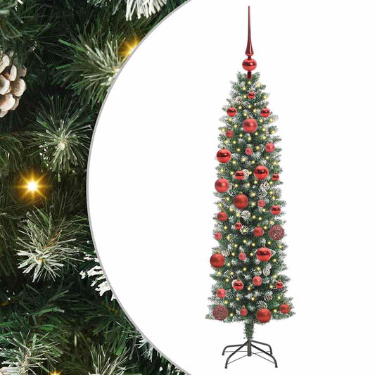 vidaXL Artificial Slim Christmas Tree Green and White 150 cm