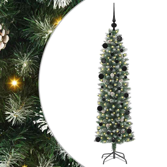 vidaXL Artificial Slim Christmas Tree Green and White 150 cm