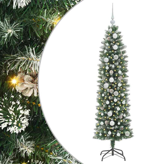 vidaXL Artificial Slim Christmas Tree Green and White 150 cm