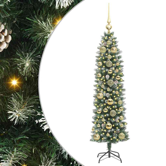 vidaXL Artificial Slim Christmas Tree Green and White 150 cm