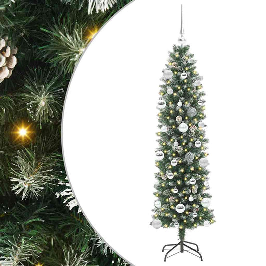 vidaXL Artificial Slim Christmas Tree Green and White 150 cm