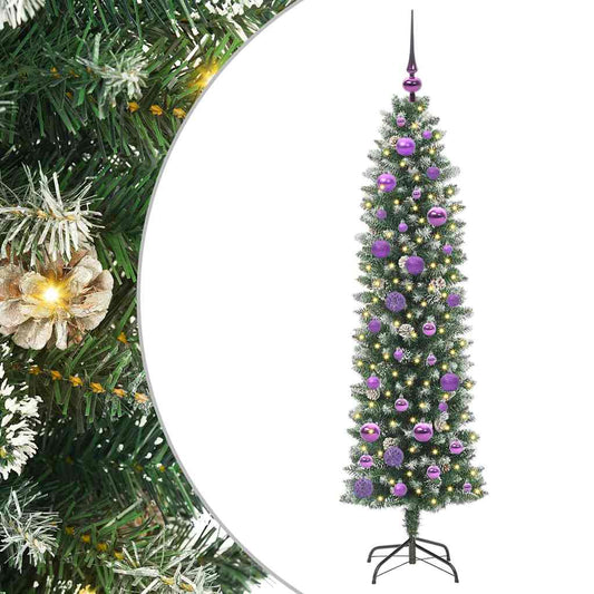 vidaXL Artificial Slim Christmas Tree Green and White 150 cm