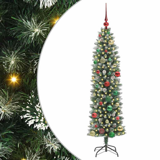 vidaXL Artificial Slim Christmas Tree Green and White 150 cm