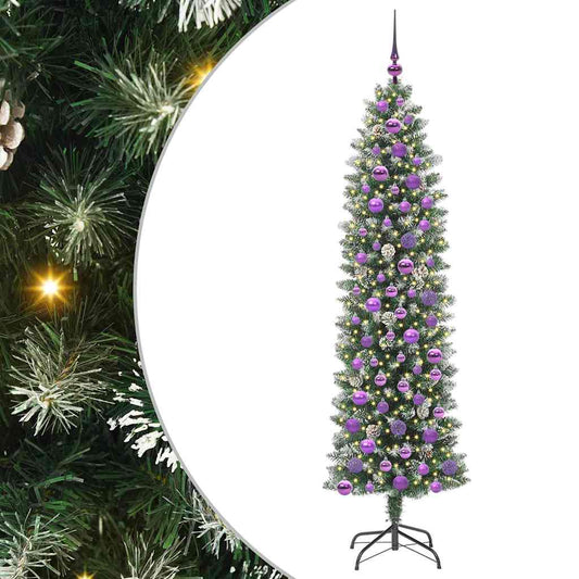 vidaXL Artificial Slim Christmas Tree Green and White 180 cm