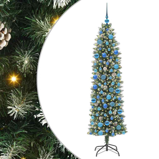 vidaXL Artificial Slim Christmas Tree Green and White 180 cm