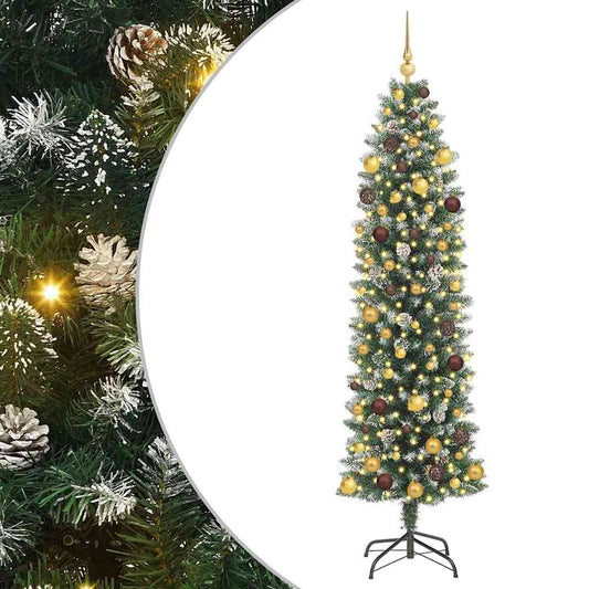 vidaXL Artificial Slim Christmas Tree Green and White 210 cm