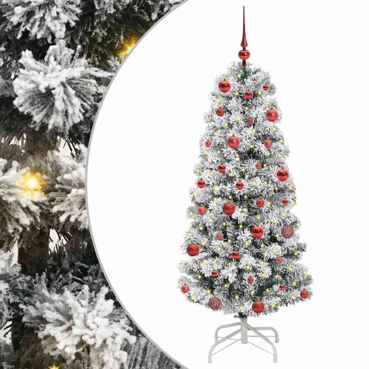 vidaXL Artificial Hinged Christmas Tree Green and White 150 cm