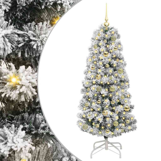 vidaXL Artificial Hinged Christmas Tree Green and White 150 cm