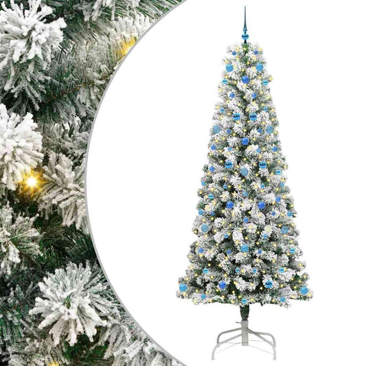vidaXL Artificial Hinged Christmas Tree Green and White 240 cm