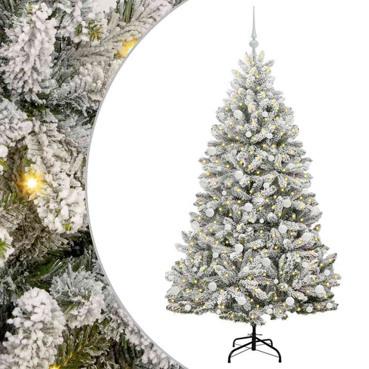 vidaXL Artificial Christmas Tree Green and White 180 cm PVC and Metal