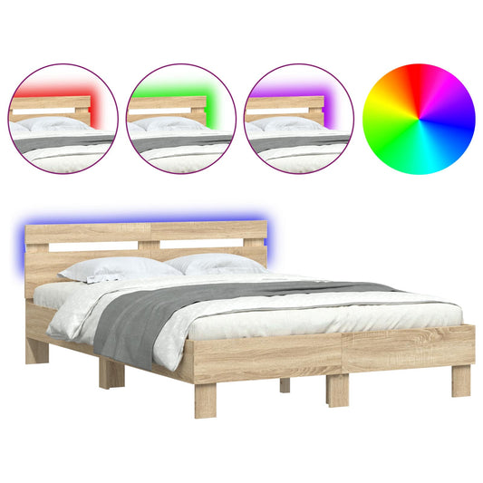 vidaXL Bed Frame with Headboard Sonoma 137 x 190 cm Engineered Wood