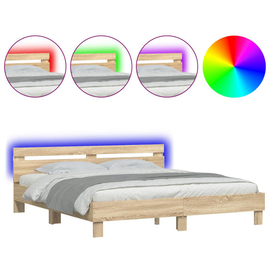 vidaXL Bed Frame with Headboard Sonoma 193 x 203 cm Engineered Wood
