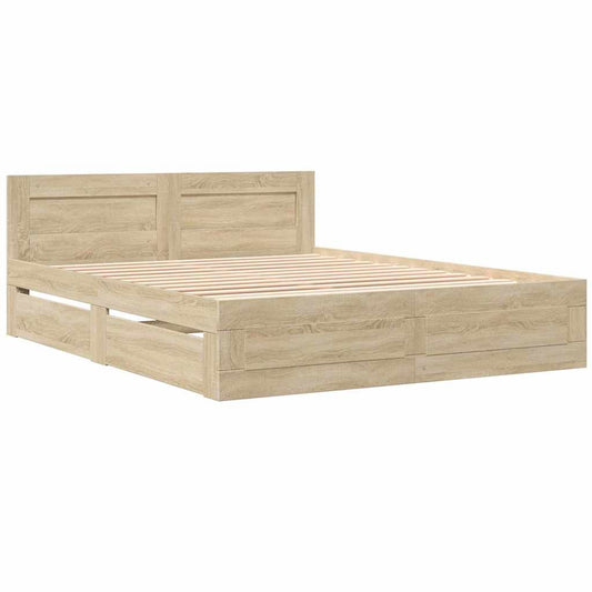 vidaXL Bed Frame with Drawer 2 pcs Sonoma 153 x 203 cm Engineered Wood