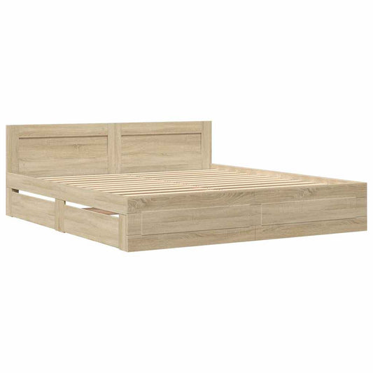 vidaXL Bed Frame with Drawer Sonoma 193 x 203 cm Engineered Wood