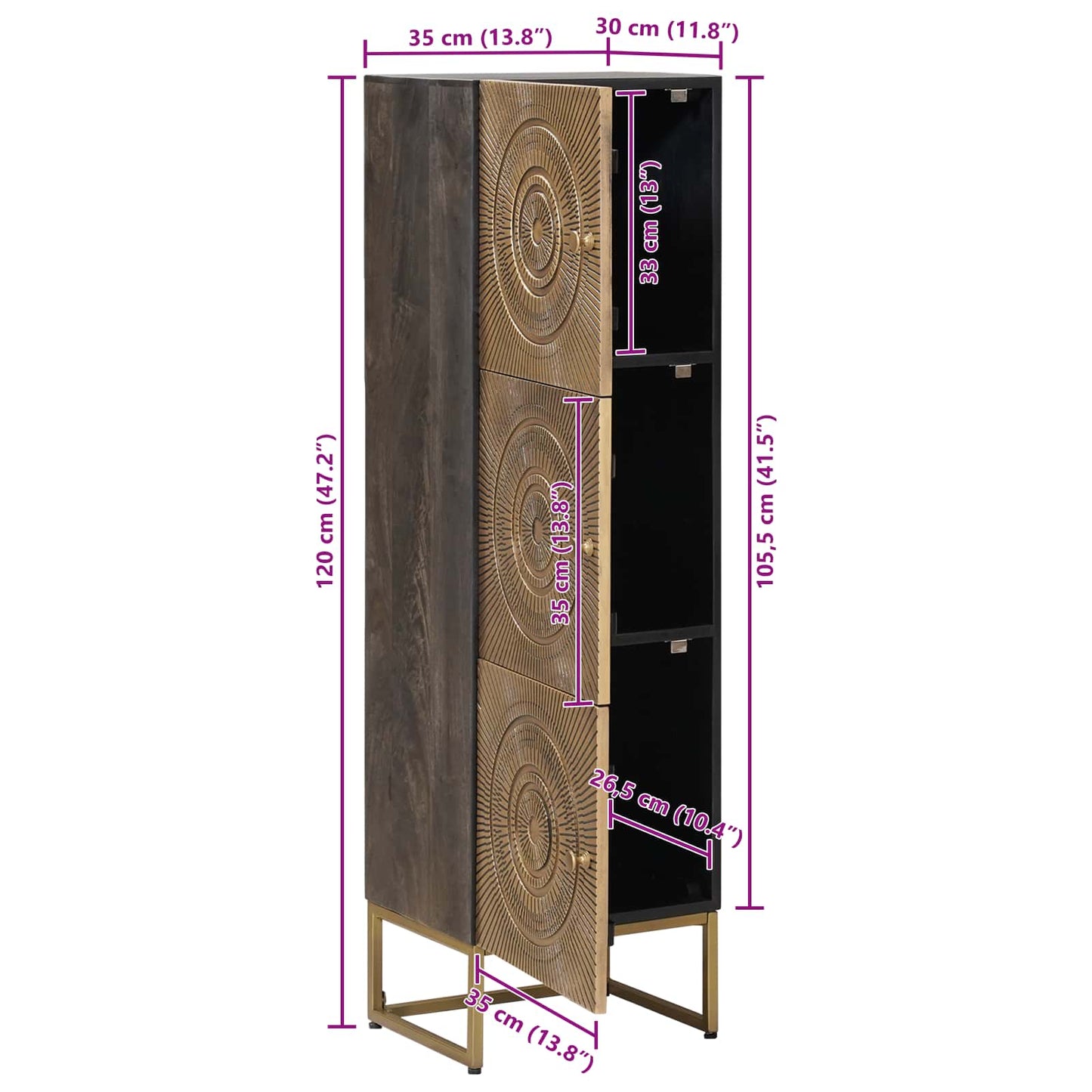 vidaXL Highboard Brass 35 x 30 x 120 cm