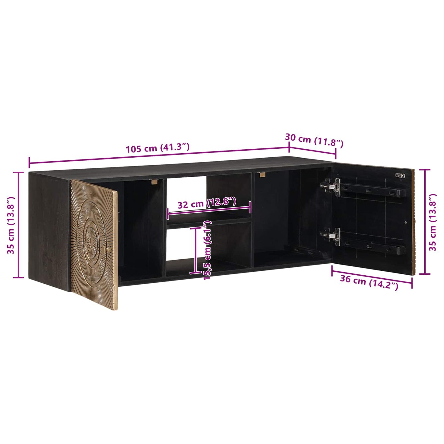 vidaXL TV Cabinet with Shelf with Storage Brass 105 x 30 x 35 cm