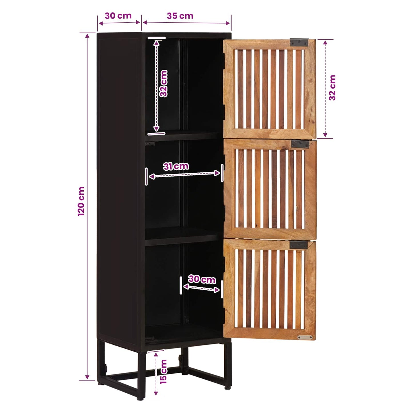 vidaXL Highboard 35 x 30 x 120 cm Solid Mango Wood and Engineered Wood