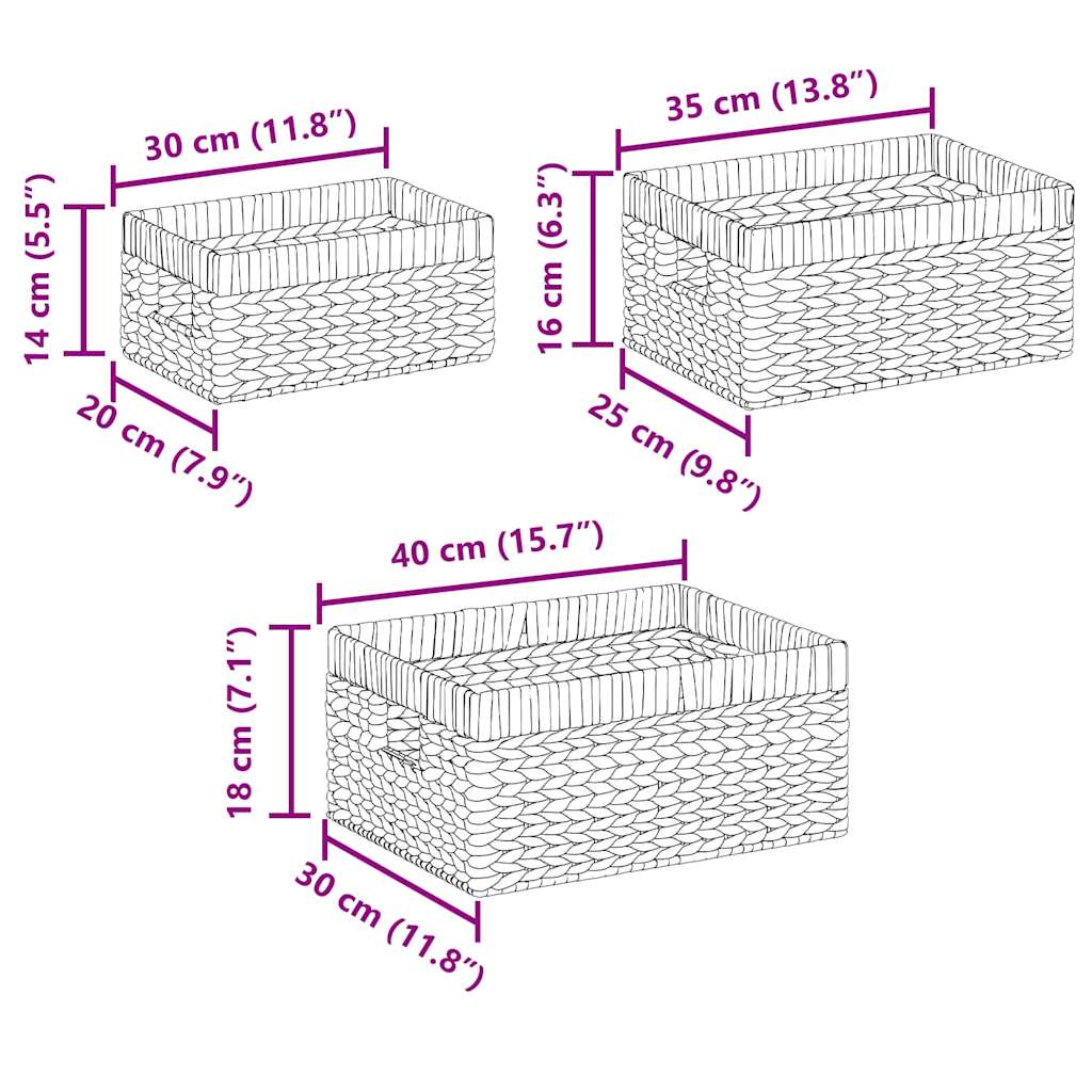 vidaXL Storage Baskets 3 pcs Natural Water hyacinth