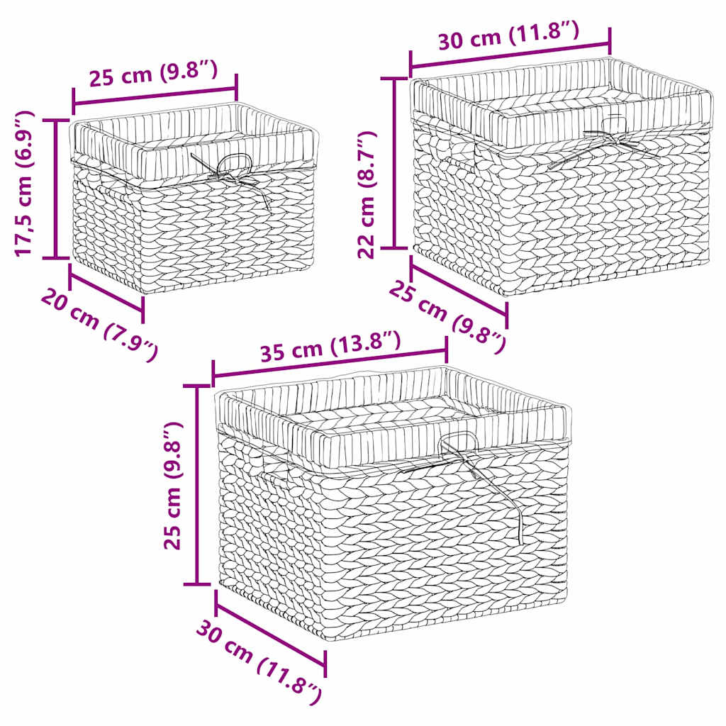 vidaXL Storage Baskets 3 pcs Natural Water hyacinth