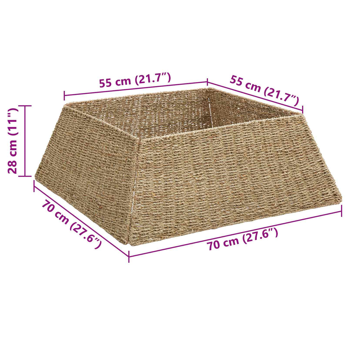 vidaXL Christmas Tree Collar Square Brown 70 x 70 x 28 cm Seagrass