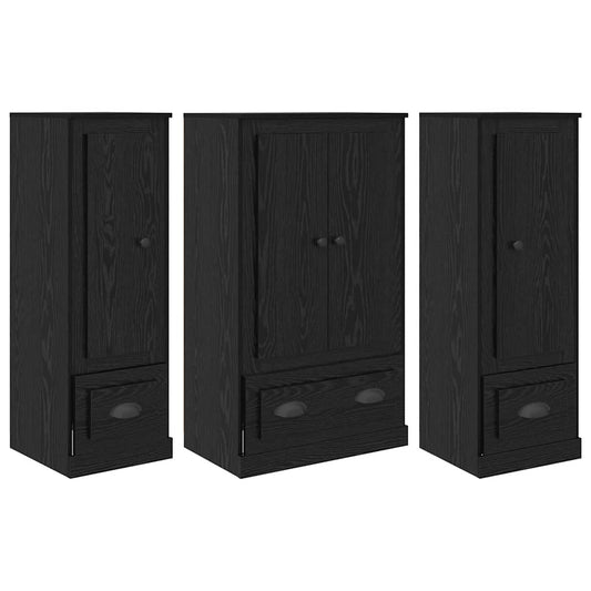 vidaXL Highboard with Drawer 3 pcs Black Oak Engineered Wood