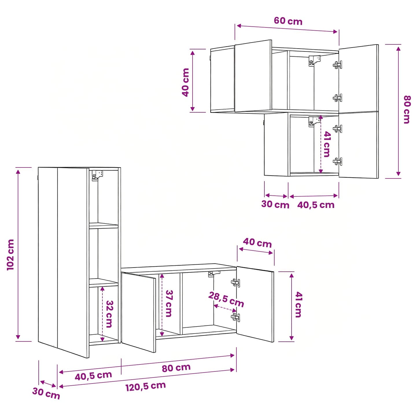 vidaXL TV Cabinet 4 pcs Black Oak Engineered Wood