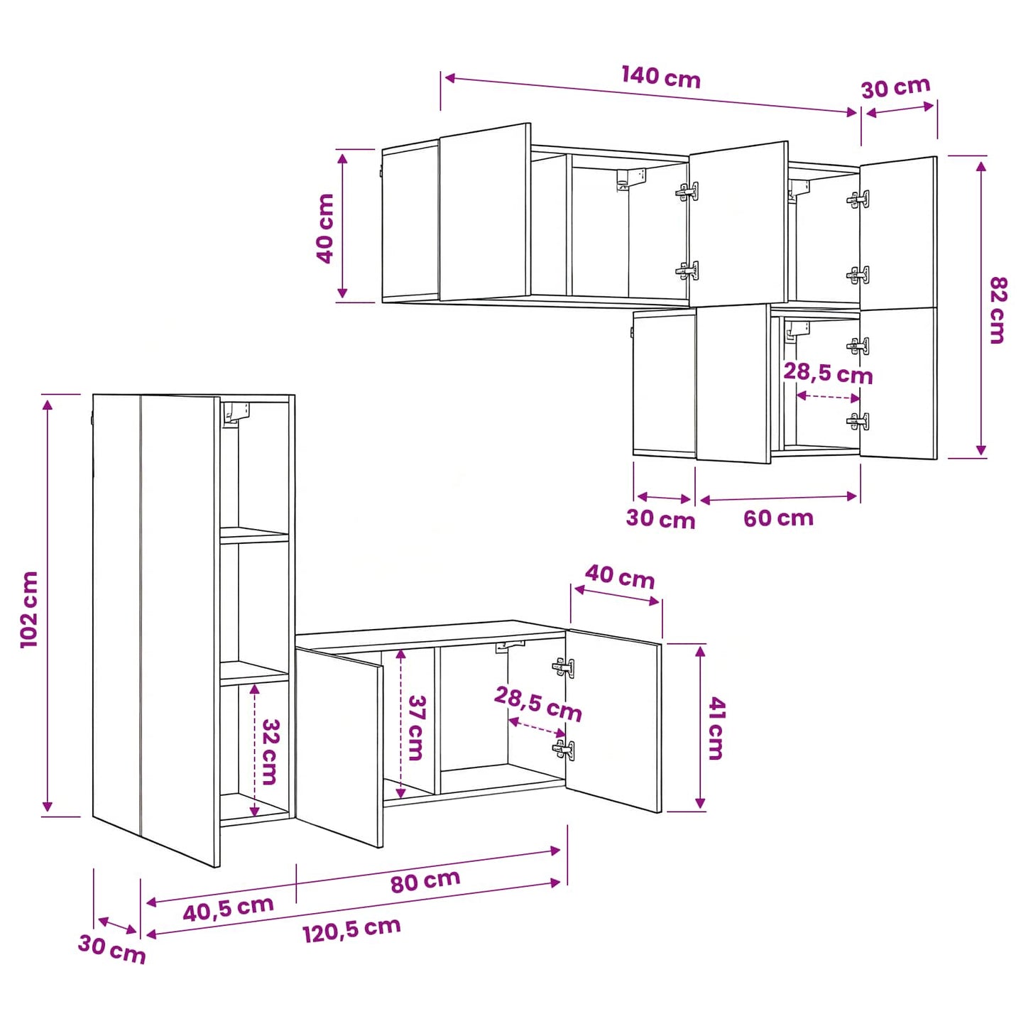vidaXL TV Wall Unit 5 pcs Black Oak Engineered Wood