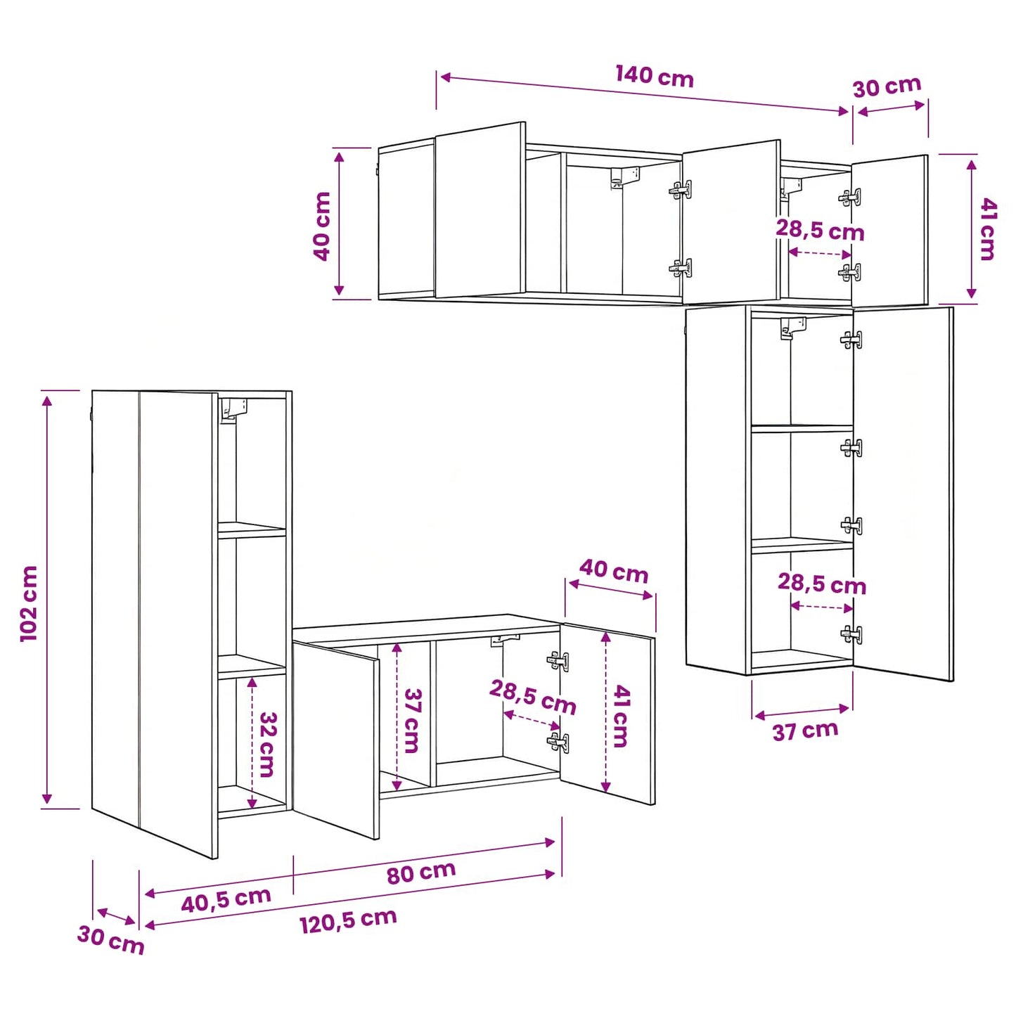vidaXL TV Wall Unit Wall-mounted 5 pcs Black oak Engineered Wood