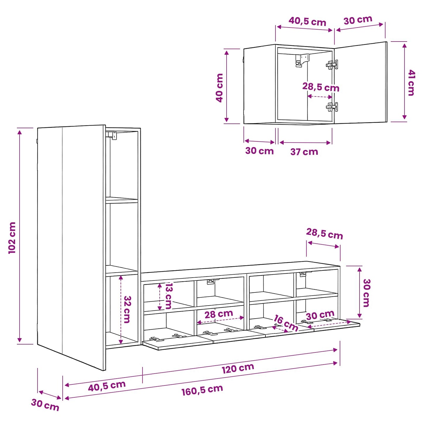 vidaXL TV Wall Units 4 pcs Old Wood Engineered Wood