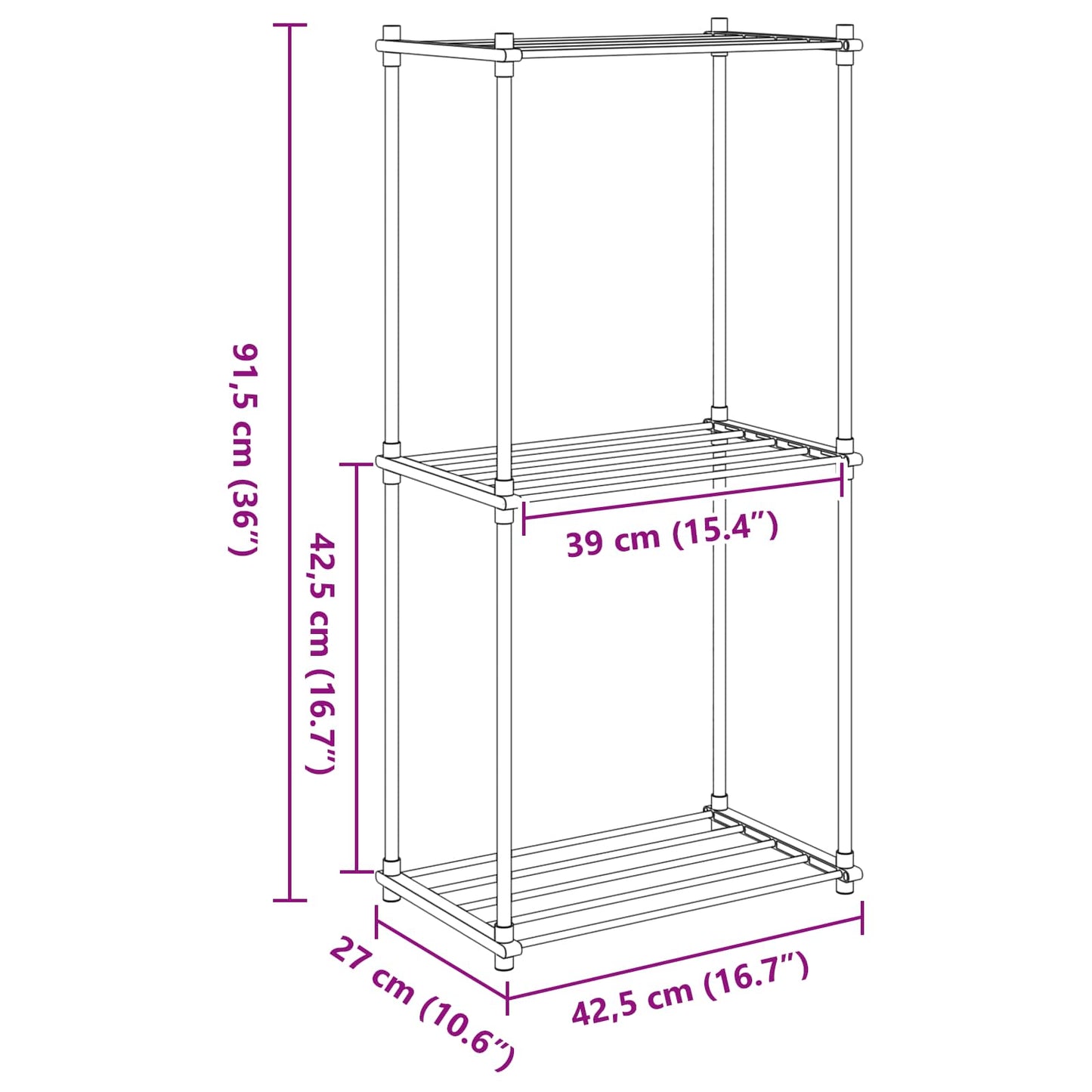 vidaXL Tubular Shelf with Storage White 42.5 x 27 x 91.5 cm Aluminium