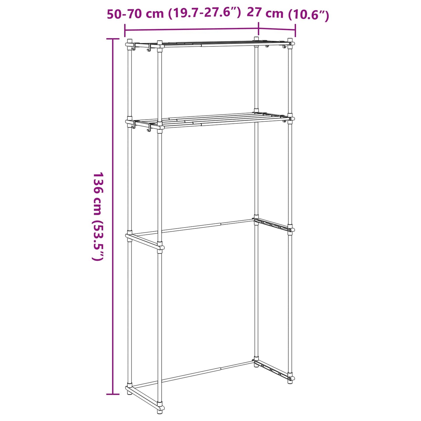 vidaXL Washing Machine Shelf White 70 x 27 x 136 cm Aluminium