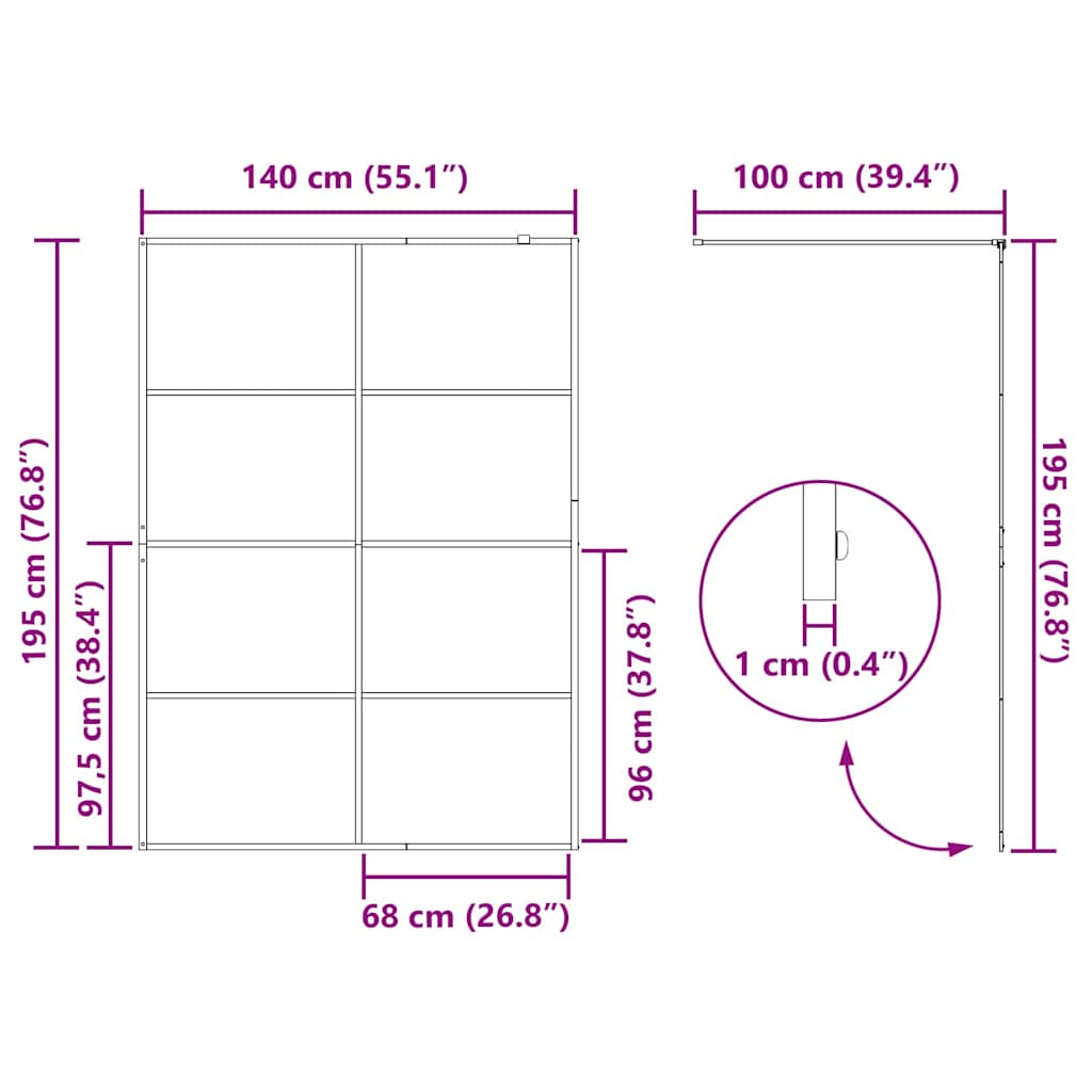 vidaXL Walk-in Shower Wall Black 140 x 195 cm Tempered Glass