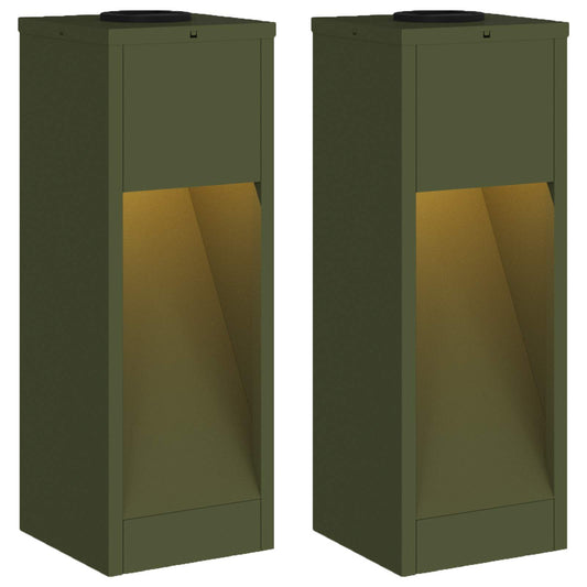 vidaXL Solar Led Pathway Light 2 pcs Olive Green Cold Rolled Steel