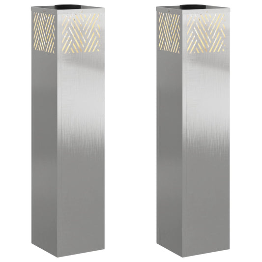 vidaXL Solar LED Pathway Light 2 pcs Silver Stainless Steel