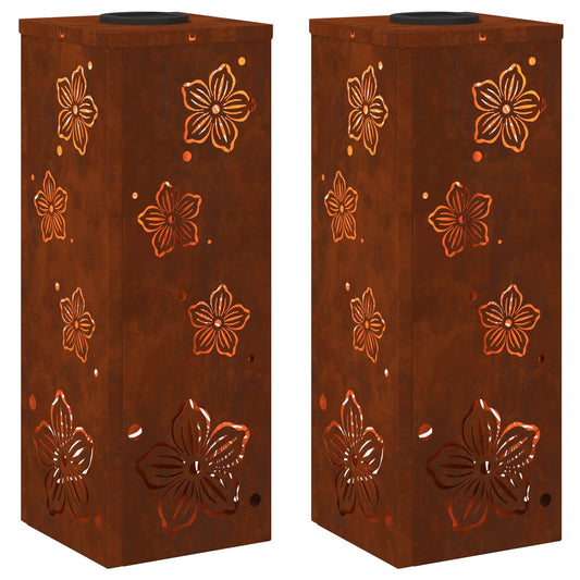 vidaXL Solar LED Pathway Light 2 pcs Rusty Weathering Steel
