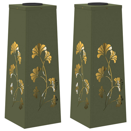 vidaXL Solar LED Pathway Light 2 pcs Olive Green Cold Rolled Steel