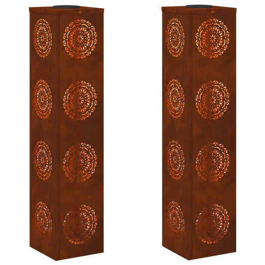 vidaXL Solar LED Pathway Light 2 pcs Rusty Weathering Steel
