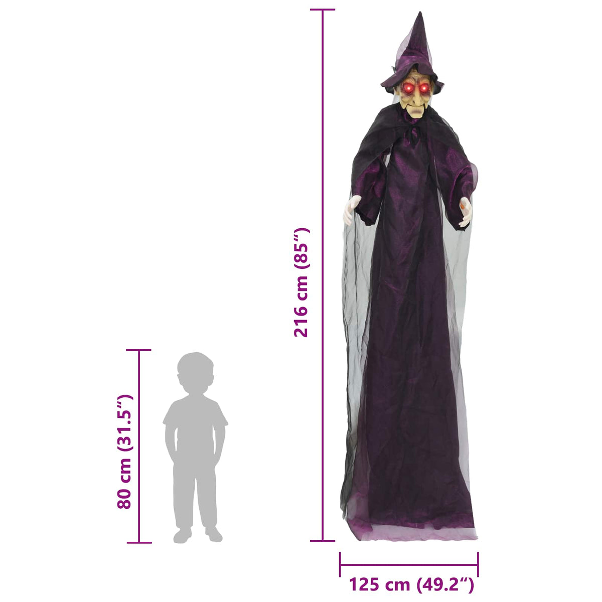 vidaXL Hanging Halloween Talking Witch Purple 216 x 125 cm Polyester
