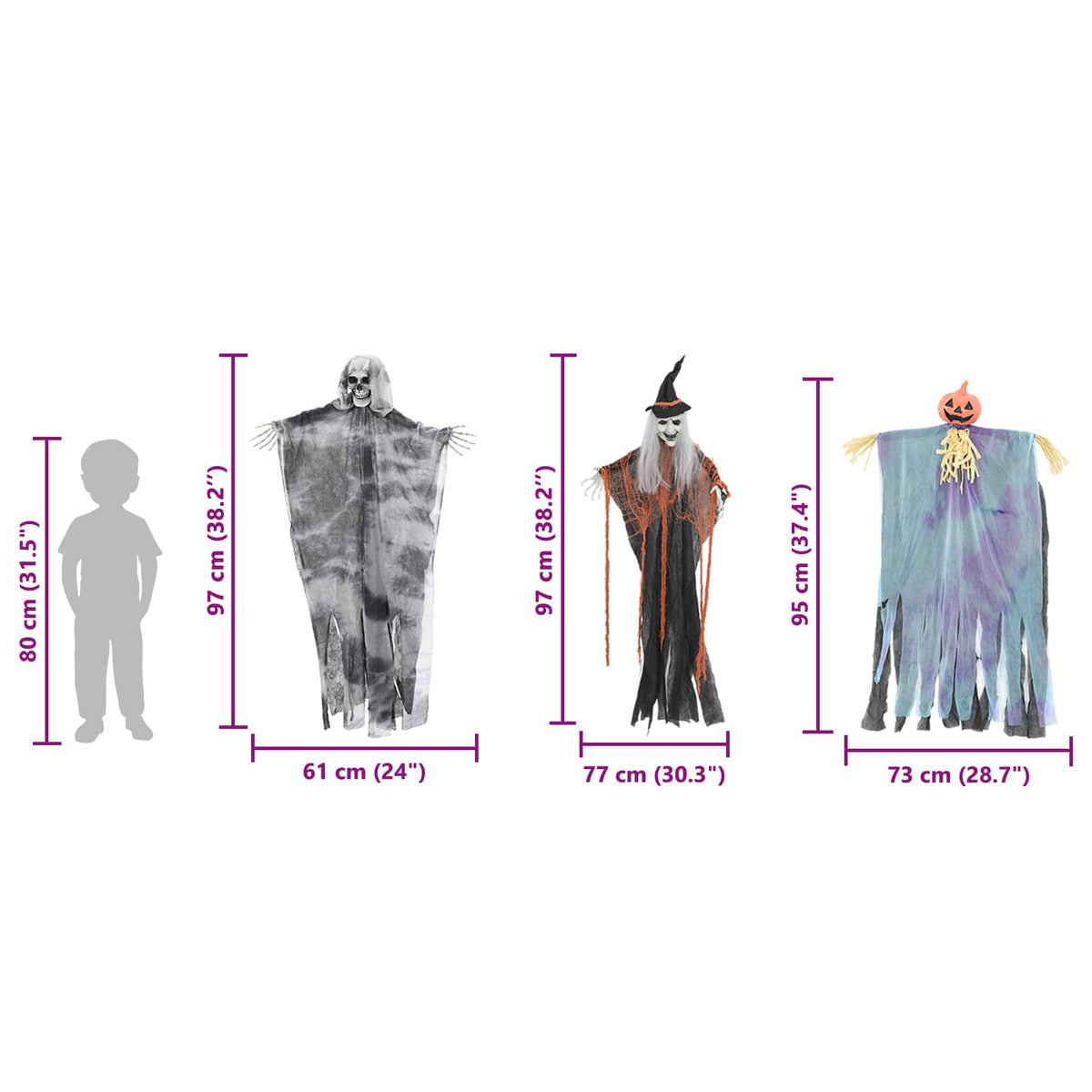 vidaXL Halloween Hanging Ghost 3 pcs Multicolour 61 x 97 cm Polyester