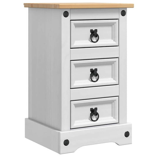 vidaXL Bedside Table CORONA White 35 x 32.5 x 58 cm Solid Pine Wood