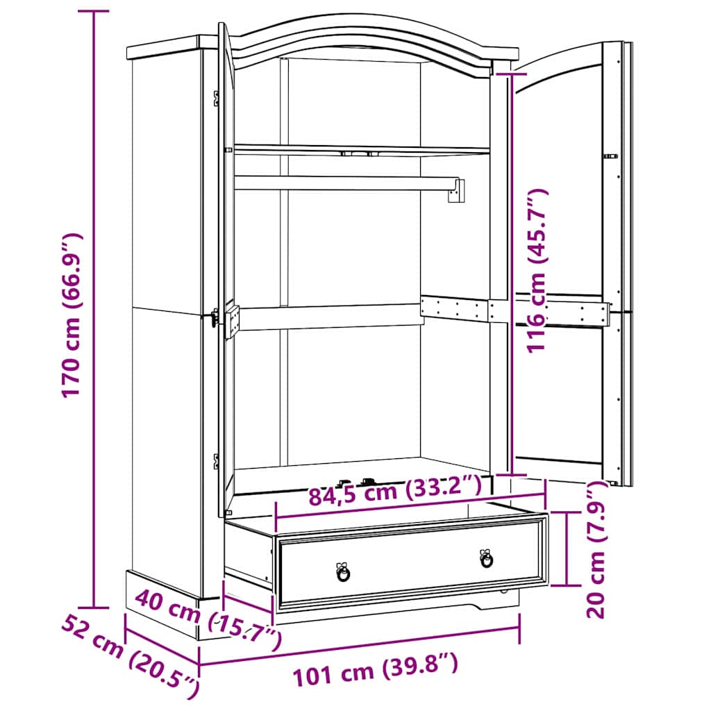 vidaXL Wardrobe Corona White 101 x 52 x 170 cm Solid Pine Wood