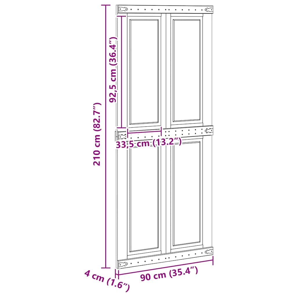 vidaXL Barn Door Corona White 90 x 210 cm Solid Pine Wood