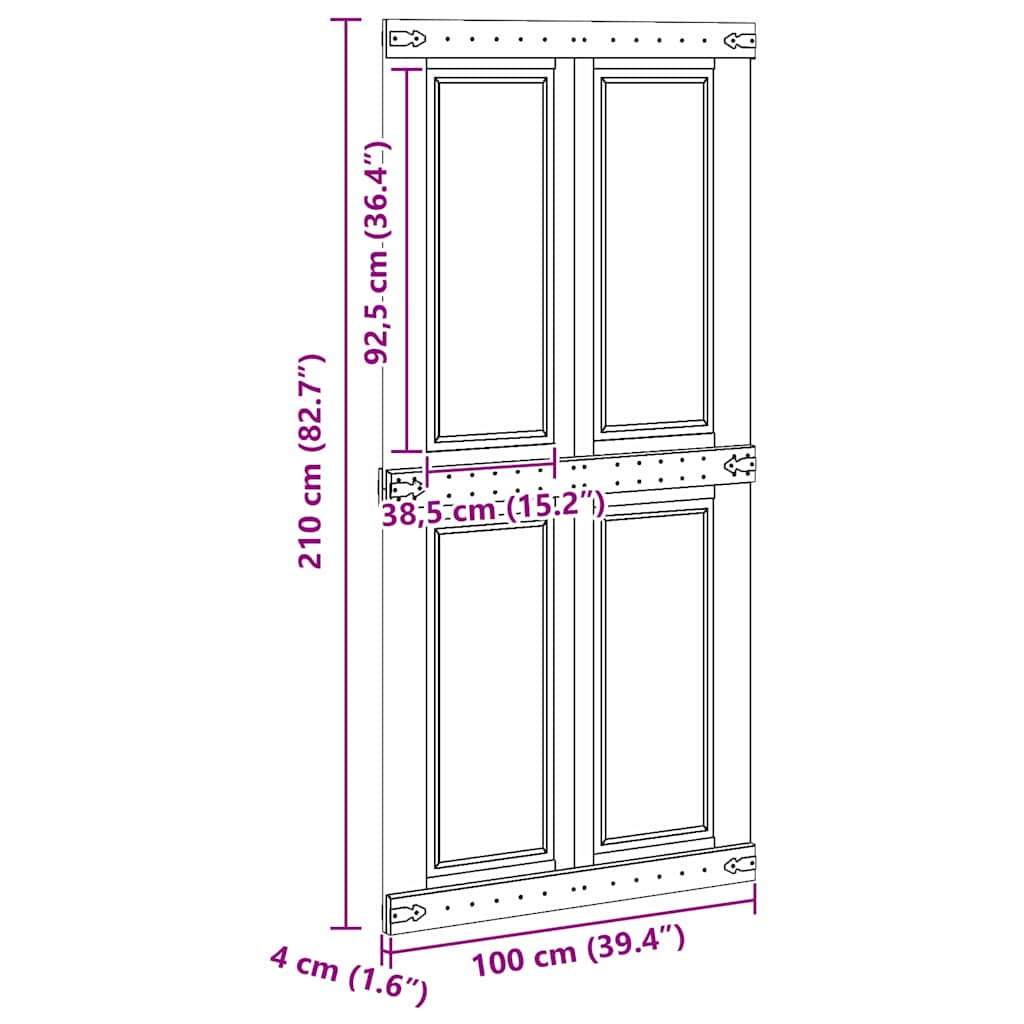 vidaXL Barn Door CORONA 100 x 210 cm Solid Pine Wood White